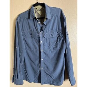 Rei Men's XL Button Front Shirt Long Sleeve UPF 40+ Nylon Hiking Fishing Blue